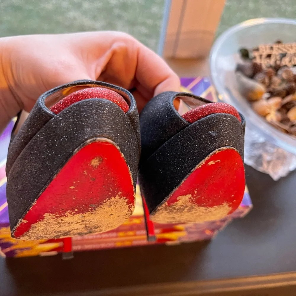 Christian Louboutin kate Lady peep toe GLITZY heel sz 8.5 39 - Picture 3 of 12